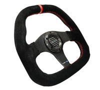 Thumbnail for NRG Carbon Fiber Steering Wheel (320mm) Flat Btm. Blk Suede/Red Stitch w/CF Spokes & Red Center Mark