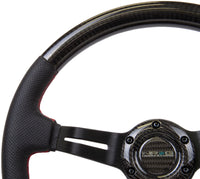 Thumbnail for NRG Carbon Fiber Steering Wheel (350mm /1.5in. Deep) Leather Trim w/Red Stitch & Slit Cutout Spokes