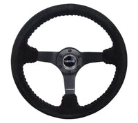 Thumbnail for NRG Reinforced Steering Wheel (350mm / 3in. Deep) Blk Suede/Red BBall Stitch w/5mm Matte Blk Spokes