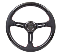 Thumbnail for NRG Carbon Fiber Steering Wheel (350mm /1.5in. Deep) Leather Trim w/Red Stitch & Slit Cutout Spokes