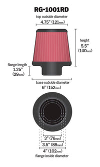 Thumbnail for K&N Universal Air Filter Chrome Round Tapered Red - 4in Flange ID x 1.125in Flange Length x 5.5in H