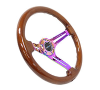 Thumbnail for NRG Reinforced Steering Wheel (350mm / 3in. Deep) Brown Wood w/Blk Matte Spoke/Neochrome Center Mark