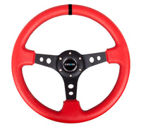 Thumbnail for NRG Reinforced Steering Wheel (350mm / 3in. Deep) Red Suede w/Blk Circle Cutout Spokes