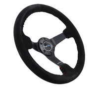 Thumbnail for NRG Reinforced Steering Wheel (350mm / 3in. Deep) Blk Suede/Red BBall Stitch w/5mm Matte Blk Spokes