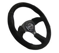 Thumbnail for NRG Reinforced Steering Wheel (350mm / 2.5in. Deep) Blk Suede Comfort Grip w/5mm Matte Blk Spokes