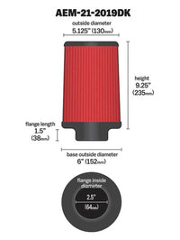 Thumbnail for AEM Dryflow Air Filter 2.5in X 9in Dryflow