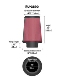 Thumbnail for K&N Universal Clamp-On Air Filter 3-1/2in FLG / 6in B / 4-1/2in T / 9in H