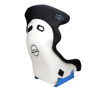 Thumbnail for NRG FRP Bucket Seat - White Finish with Arrow Embroidery And Blue Side Mount Bracket