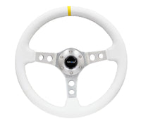 Thumbnail for NRG Reinforced Steering Wheel (350mm / 3in. Deep) Wht Leather w/Silver Spoke & Single Yellow Mark