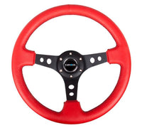 Thumbnail for NRG Reinforced Steering Wheel (350mm / 3in. Deep) Red Leather/Blk Stitch w/Blk Circle Cutout Spokes