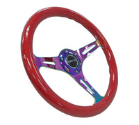 Thumbnail for NRG Classic Wood Grain Steering Wheel (350mm) Red Grip w/Neochrome 3-Spoke Center