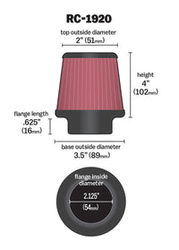 Thumbnail for K&N Universal Clamp-On Air Filter 2-1/8in Flange 3-1/2in Base 2in Top 4in Height