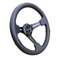 Thumbnail for NRG Reinforced Steering Wheel (350mm / 3in. Deep) Black Leather w/ Black Stitching