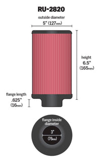 Thumbnail for K&N Filter 3 inch Flange 5 inch OD 6 1/2 inch Height