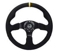 Thumbnail for NRG Reinforced Steering Wheel (350mm/ 3in. Deep) Alcantara w/ Yellow Center w/ Black Stitch