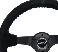 Thumbnail for NRG Reinforced Steering Wheel (350mm / 3in. Deep) Blk Suede/Blk Bball Stitch w/5mm Matte Black Spoke