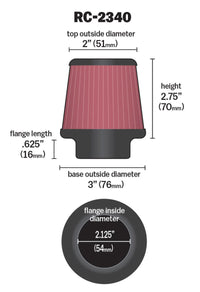 Thumbnail for K&N Universal Chrome Filter 2.125 in Flange ID / 3in Base OD / 2in Top OD / 2.75in Height