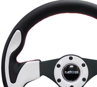 Thumbnail for NRG Reinforced Steering Wheel (320mm) Blk w/White Trim & 4mm 3-Spoke