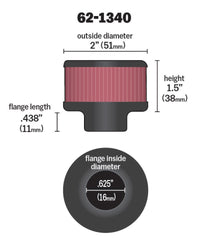 Thumbnail for K&N 0.625 inch ID 2 inch OD 1.5 inch H Clamp On Crankcase Vent Filter