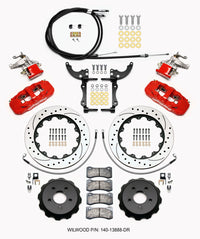 Thumbnail for Wilwood AERO4 / MC4 Rear Kit 14.00 Drilled Red 2015-Up Mustang w/Lines & Cables