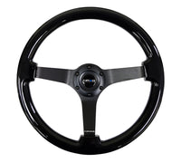 Thumbnail for NRG Reinforced Steering Wheel (350mm / 3in. Deep) Black w/Black Chrome Solid 3-Spoke Center