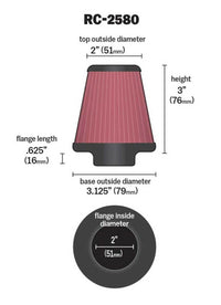 Thumbnail for K&N Universal Clamp-On Air Filter 2in FLG / 3-1/8in B / 2in T / 3in L