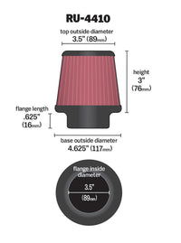 Thumbnail for K&N Filter Universal Rubber Filter 3 1/2 inch Flange 4 5/8 inch Base 3 1/2 inch Top 3 inch Height