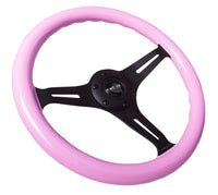 Thumbnail for NRG Classic Wood Grain Steering Wheel (350mm) Solid Pink Painted Grip w/Black 3-Spoke Center