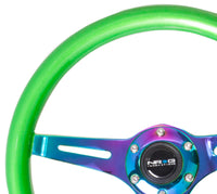 Thumbnail for NRG Classic Wood Grain Steering Wheel (350mm) Green Pearl/Flake Paint w/Neochrome 3-Spoke Center