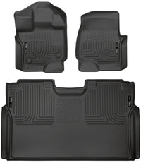 Thumbnail for Husky Liners 15-23 Ford F-150 SuperCrew Weatherbeater Black Front & 2nd Seat Floor Liners