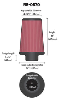 Thumbnail for K&N Universal Rubber Filter 4inch FLG / 6inch OD-B / 4-5/8inch OD-T / 9inch H