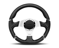 Thumbnail for Momo Millenium Steering Wheel 350 mm - Black Leather/Black Stitch/Brshd Spokes