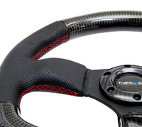 Thumbnail for NRG Carbon Fiber Steering Wheel (320mm) Flat Bottom & Leather Trim w/Red Stitching