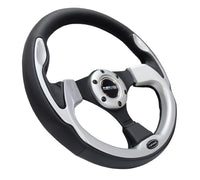 Thumbnail for NRG Reinforced Steering Wheel (320mm) Blk w/Silver Trim & 5mm 3-Spoke