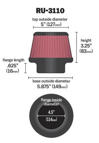 Thumbnail for K&N Universal Rubber Filter Round Tapered 4.5in Flange ID x 5.875 Base OD x 5in Top OD x 3.25in H