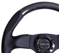 Thumbnail for NRG Carbon Fiber Steering Wheel (320mm) Flat Bottom & Leather Trim w/Black Stitching