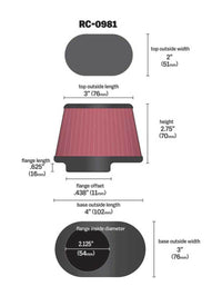 Thumbnail for K&N Uni Chrome Oval Tapered Filter 2.125in FlgID x 4inB OL x 3inB OW x 3inT OL x 2inT OW x 2.75in H