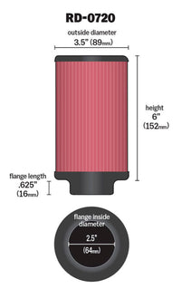 Thumbnail for K&N Universal Rubber Filter 2.5in Flange ID x 3.5in OD x 6in Height