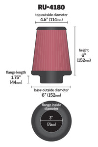 Thumbnail for K&N Universal Clamp-On Air Filter 3in FLG / 6in B / 4-1/2in T / 6in H