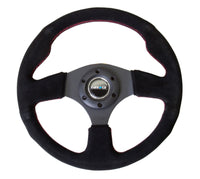 Thumbnail for NRG Reinforced Steering Wheel (320mm) Suede w/Red Stitch