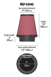 Thumbnail for K&N Universal Clamp-On Air Filter 6in FLG / 7-1/2in B / 5in T / 7-1/2in H