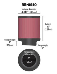 Thumbnail for K&N Universal Rubber Filter 3 inch 5 Degree FLG 4 1/2 inch OD 5 inch Height