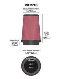 Thumbnail for K&N Universal Rubber Filter Round Tprd 3.313in Flange ID x 4.75in Base OD x 3.5in Top OD x 6.5in H