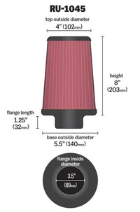 Thumbnail for K&N Universal Tapered Filter 3.5in Flange ID x 5.5in Base OD x 4in Top OD x 8in Height