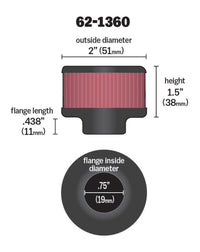 Thumbnail for K&N 3/4 inch ID 2 inch OD 1.5 inch H Clamp On Crankcase Vent Filter