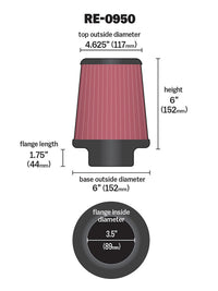 Thumbnail for K&N Universal Rubber Filter 3 1/2inch ID FLG / 6inch Base / 4-5/8inch Top / 6inch Height