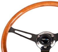 Thumbnail for NRG Reinforced Steering Wheel (360mm) Classic Wood Grain w/Chrome Cutout 3-Spoke Center