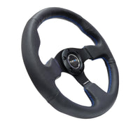 Thumbnail for NRG Reinforced Steering Wheel (320mm) Black Leather w/Blue Stitching