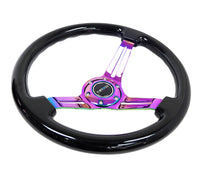 Thumbnail for NRG Reinforced Steering Wheel (350mm / 3in. Deep) Blk Wood w/Blk Matte Spoke/Neochrome Center Mark