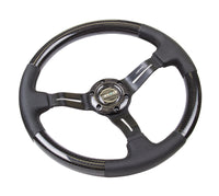 Thumbnail for NRG Carbon Fiber Steering Wheel (350mm / 1.5in. Deep) Leather Trim w/Blk Stitch & Slit Cutout Spokes